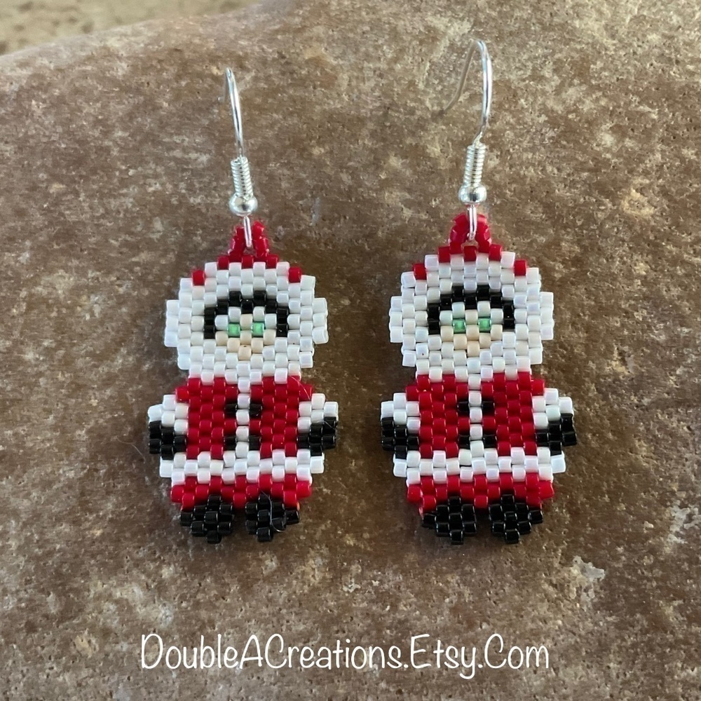 Red Eskimo Beaded Earrings, New, Handmade by Me